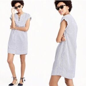 J.Crew Striped Lace Up Cotton Sheath Dress Sz S Preppy Coastal Cottage